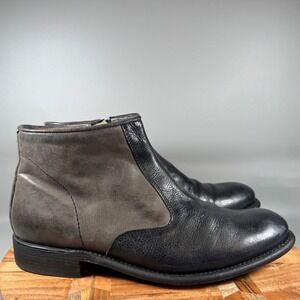 J.D. Fisk Mens Black Gray Leather Side Zip Ankle Boots Size 10.5